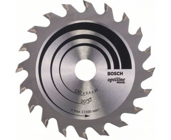 Griešanas disks kokam Bosch OPTILINE WOOD; 130x2,4x20,0 mm; Z20; 15°