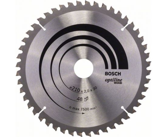 Griešanas disks kokam Bosch OPTILINE WOOD; 210x2x30,0 mm; Z48; 15°