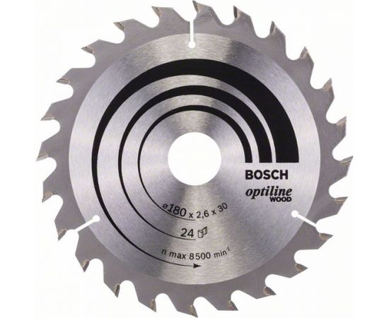Griešanas disks kokam Bosch OPTILINE WOOD; 180x2,6x30,0 mm; Z24; 15°