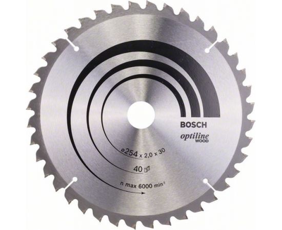Griešanas disks kokam Bosch OPTILINE WOOD; 254x2x30,0 mm; Z40; -5°