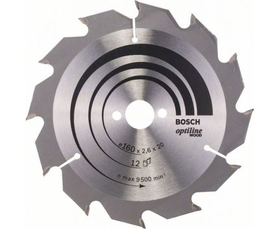 Griešanas disks kokam Bosch OPTILINE WOOD; 160x2,6x20,0 mm; Z12; 15°