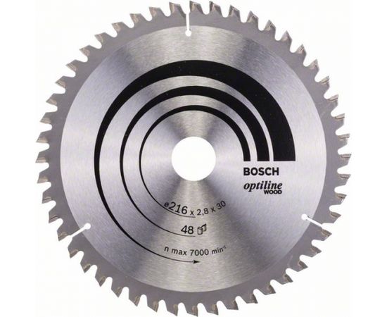 Griešanas disks kokam Bosch OPTILINE WOOD; 216x2,8x30,0 mm; Z48; -5°