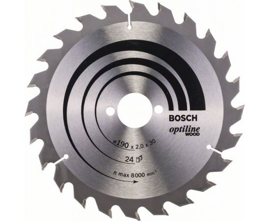 Griešanas disks kokam Bosch OPTILINE WOOD; 190x2x30,0 mm; Z24; 15°