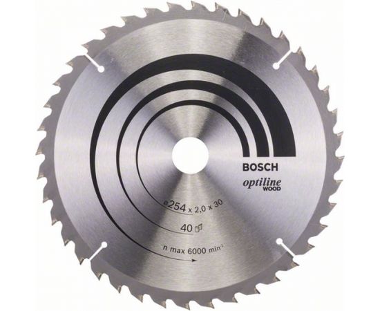 Griešanas disks kokam Bosch OPTILINE WOOD; 254x2x30,0 mm; Z40; 10°