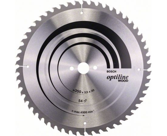 Griešanas disks kokam Bosch OPTILINE WOOD; 350x3,5x30,0 mm; Z54; 10°