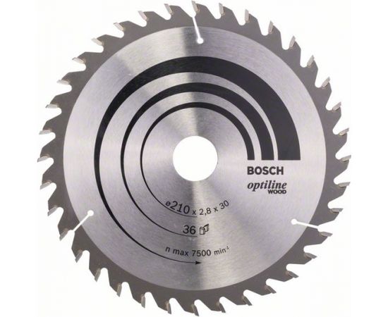 Griešanas disks kokam Bosch OPTILINE WOOD; 210x2,8x30,0 mm; Z36; 15°