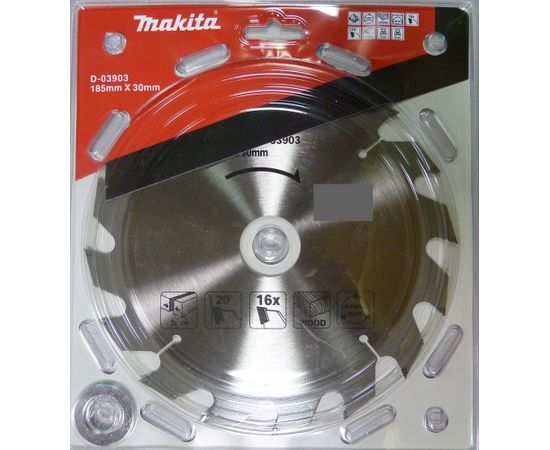 Griešanas disks kokam Makita; 185x2x30,0 mm; Z16; 20°