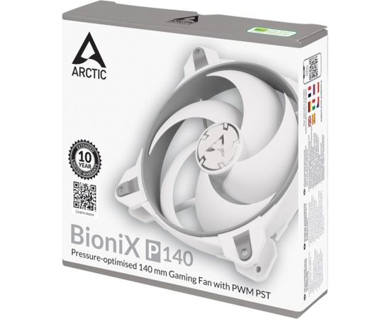 ARCTIC BioniX P140 (Grey/White) – Pressure-optimised 140 mm Gaming Fan with PWM PST