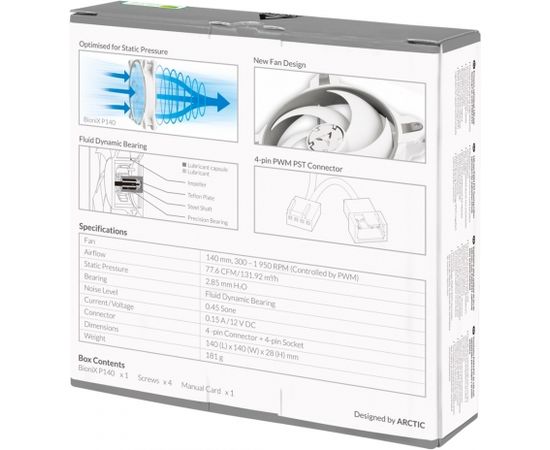 ARCTIC BioniX P140 (Grey/White) – Pressure-optimised 140 mm Gaming Fan with PWM PST