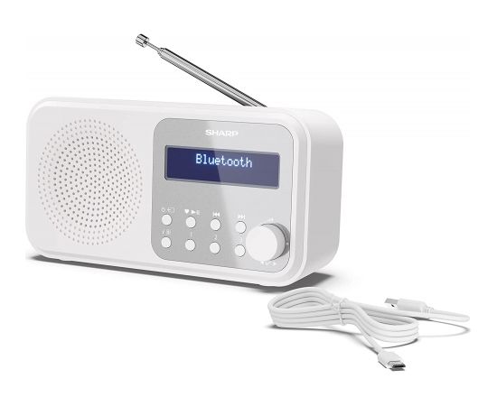 Sharp DR-P420(WH) Tokyo Portable Digital Radio, FM/DAB/DAB+, Bluetooth 5.0, USB or Battery Powered, Snowy White