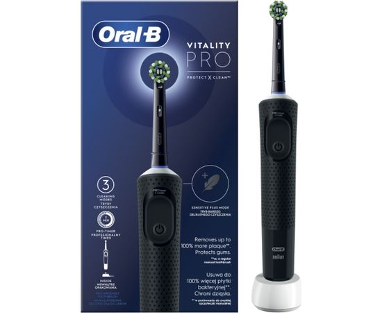 Oral-B Electric Toothbrush D103 Vitality Pro Rechargeable, For adults, Number of brush heads included 1, Black, Number of teeth brushing modes 3