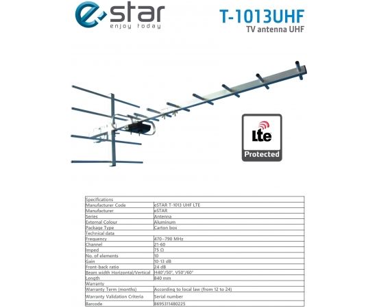 eSTAR Antenna T-1013 UHF LTE Black