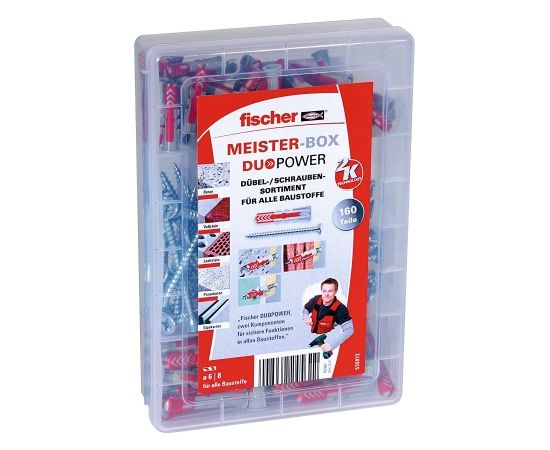 Fischer Meister-Box DUOPOWER plus screw - dowel - light gray / red - 160 pieces