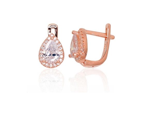 Серебряные серьги на английском замке #2202955(PAu-R)_CZ, Серебро 925°, красное золото (покрытие), Цирконы, 2.7 гр.