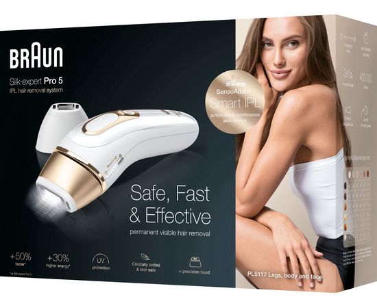 Braun PL5054 Silk-expert Pro 5 IPL Fotoepilators, Balts/Zelta