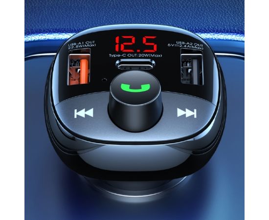 Remax RCC331 Bluetooth Transmitter FM Raidītājs MP3 / 2xUSB / Type-C / MicroSD Auto FM Transmiteri un Carplay ierīces