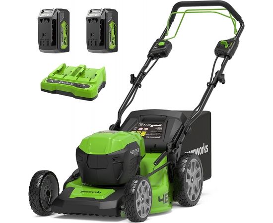 Akumulatora zāles pļāvēja pašgājējs Greenworks GD24X2LM46SPK4x; 2x24 V; 2x4,0 Ah akum.