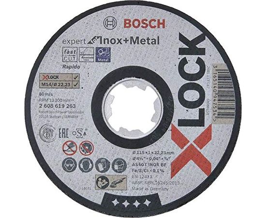 Bosch cutting disk X-LOCK Expert for Inox + Metal Rapido straight 115mm (115 x 1 x Length 22.23mm)