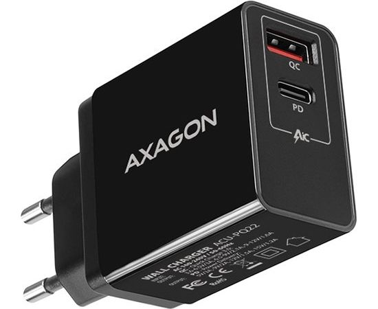 AXAGON ACU-PQ22 wall charger QC3.0/AFC/FCP + PD type-C, 22W, black