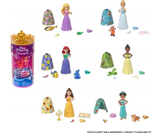 Mattel Disney Princess Small Dolls Royal Color Reveal Assortment Wave 1, Toy Figure (Assorted Item)