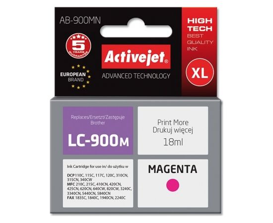 Activejet AB-900MN ink for Brother printer; Brother LC900M replacement; Supreme; 17.5 ml; magenta