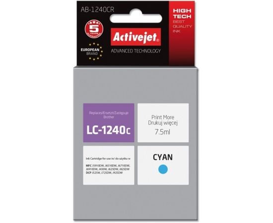 Activejet AB-1240CR ink for Brother printer; Brother LC1220C/LC1240C replacement; Premium; 7.5 ml; cyan