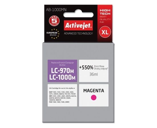 Activejet AB-1000MN ink for Brother printer; Brother LC1000/LC970M replacement; 35 ml; magenta