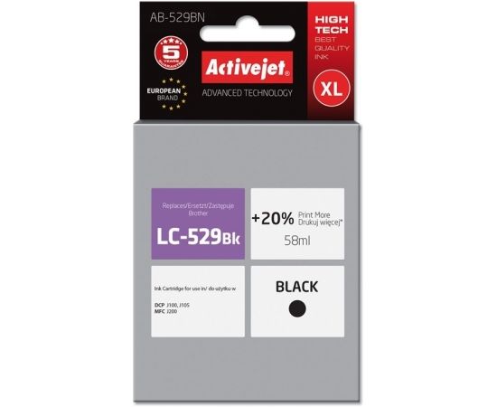 Activejet AB-529BN ink for Brother printer; Brother LC529Bk replacement; Supreme; 58 ml; black