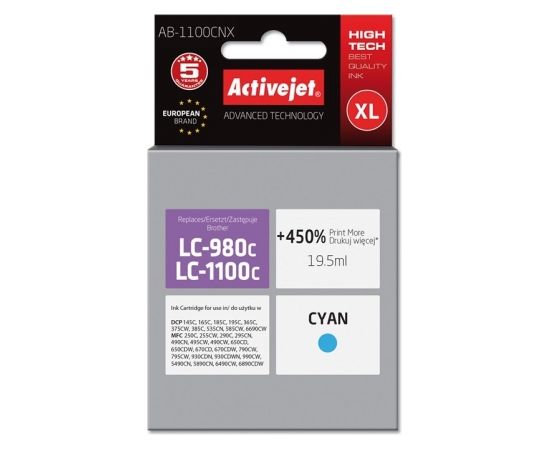 Activejet AB-1100CNX ink (replacement for Brother LC1100/LC980C; Supreme; 19.5 ml; cyan)