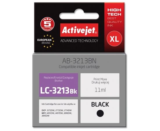 Activejet AB-3213BN printer ink for Brother, Brother LC3213BK replacement; Supreme; 11 ml; black