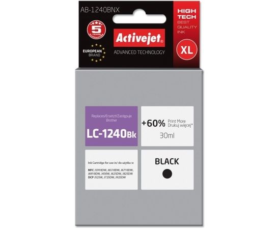 Activejet AB-1240BNX ink for Brother printer; Brother LC1220Bk/LC1240Bk replacement; Supreme; 30 ml; black