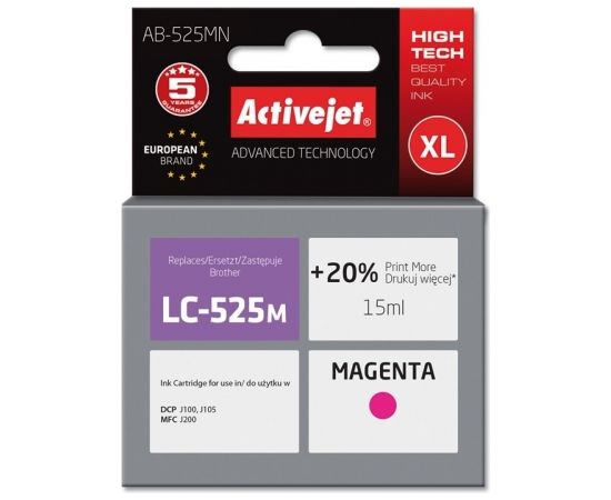 Activejet AB-525MN ink for Brother printer; Brother LC525M replacement; Supreme; 15 ml; magenta