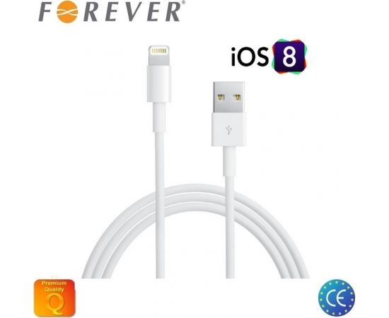 Forever USB Datu un uzlādes Kabelis uz Lightning iPhone 5 5S 6 iPhone SE Balts 3m (MD818 Analogs) (EU Blister)