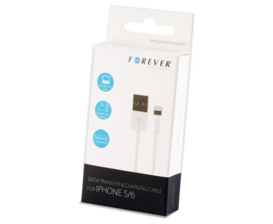 Forever USB Datu un uzlādes Kabelis uz Lightning iPhone 5 5S 6 iPhone SE Balts 3m (MD818 Analogs) (EU Blister)