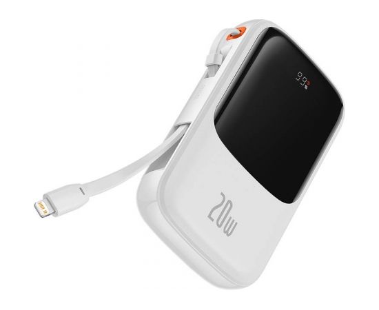 Powerbank Baseus Qpow PRO with cable, USB-C, 2xUSB, 10000mAh, 20W (White)