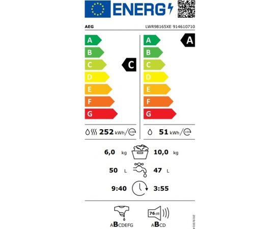 AEG LWR98165XE Veļas mašīna ar žāvētāju 10/6kg 1600rpm