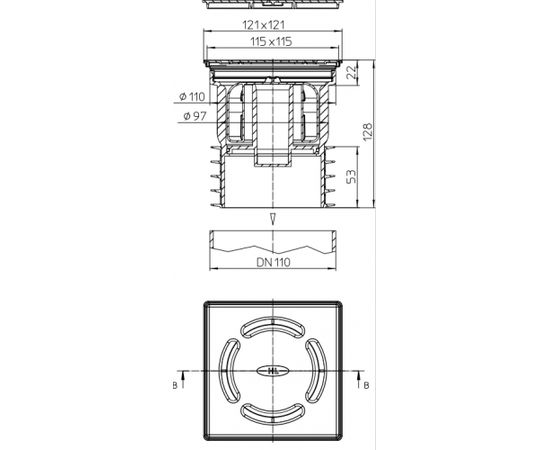 HL traps Primusu, 121x121mm, nogrieztā DN110 caurulē