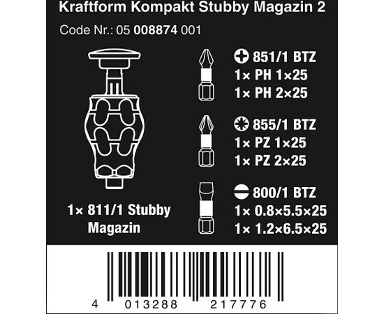 Wera Kraftform compact stubby magazine 2 bit set (black/green, 7 pieces)