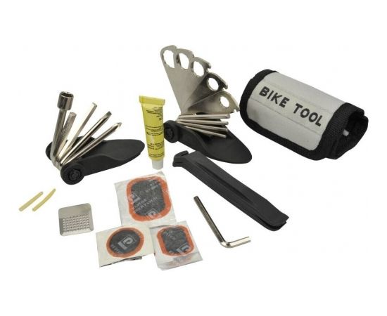 Fischer Die Fahrradmarke FISCHER bicycle folding tool combination, 33 pieces, tool set (black/grey, bag and repair kit)