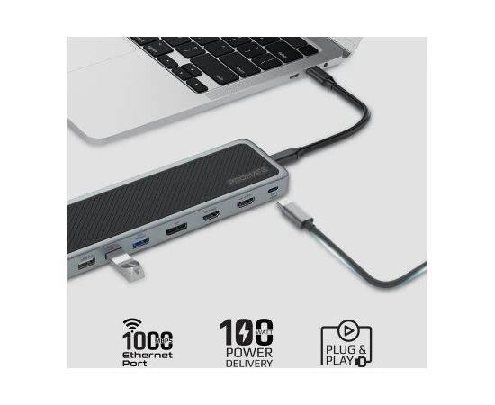 PROMATE Daudzfunkcionāla ApexHub-MST 13in1 USB-C Klēpjdatora dokstacija HDMI / DisplayPort / LAN / PD 100W / SD/TF / USB3.0