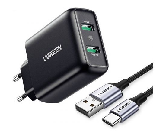 Fast Charger UGREEN, 2xUSB-A, 18W, PD 3.0 EU(black)