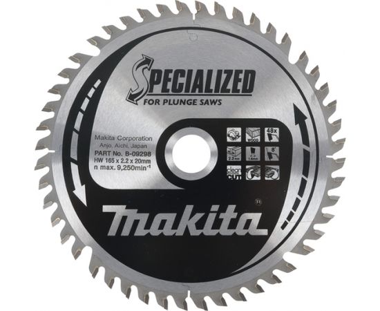 Griešanas disks kokam Makita B-09298-5; 165x2,2x20 mm; Z48; 8°; 5 gab.