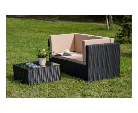 Bello Giardino Divvietīgs dīvāns ar melnu polirotangpalmu Dārza mēbeļu komplekti