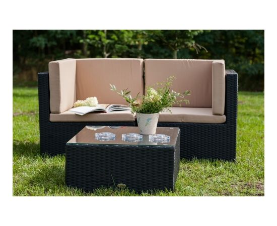 Bello Giardino Divvietīgs dīvāns ar melnu polirotangpalmu Dārza mēbeļu komplekti