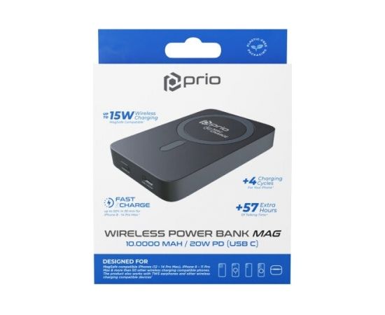 Prio Wireless Power Bank MAG Ārējas Uzlādes Baterija 10000 mAh