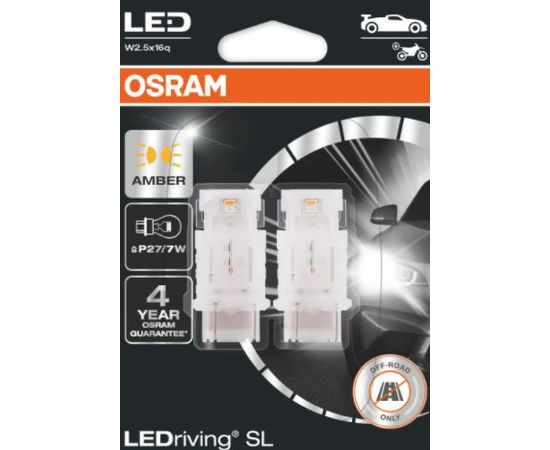 (Ir veikalā) OSRAM W2.5x16q LEDriving SL P27/7W Yellow Amber LED spuldze (2GAB) 3157DYP-02B