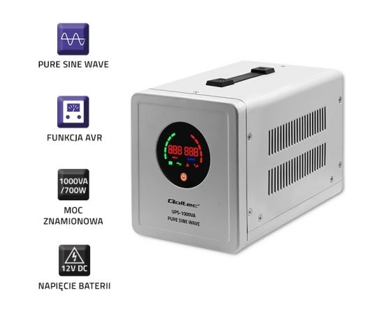 Qoltec 50721 Uninterruptible power supply Pure Sine Wave UPS | 1000VA | 700W | Grey