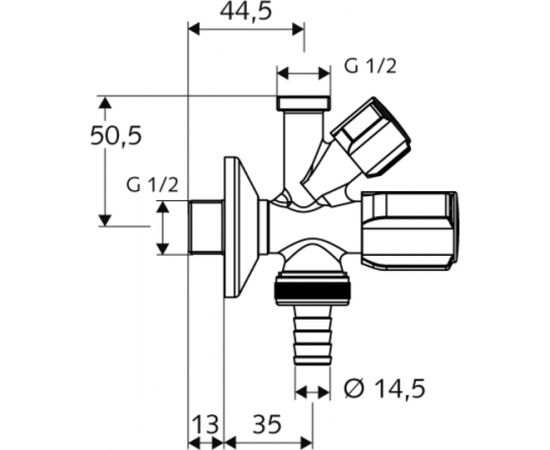 Schell stūra ventilis Comfort, 1/2&quot;x1/2&quot;, kombinētais ar štuceri, hroms