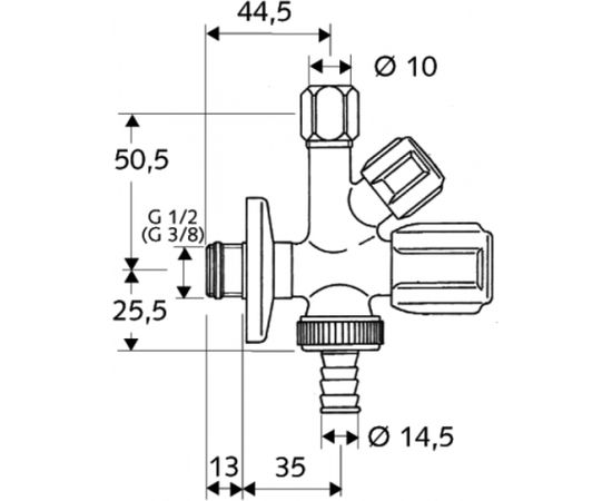 Schell stūra ventilis Comfort, 1/2&quot;x10 mm, kombinētais ar štuceri, hroms