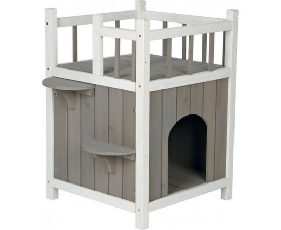Trixie Domek Natura z balkonem dla kotów, 45 × 65 × 45 cm, biały/szary